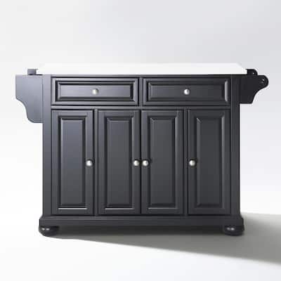 Kitchen Island with Storage & Granite Top - Portable Kitchen Cart, Modern Design, Black/White
