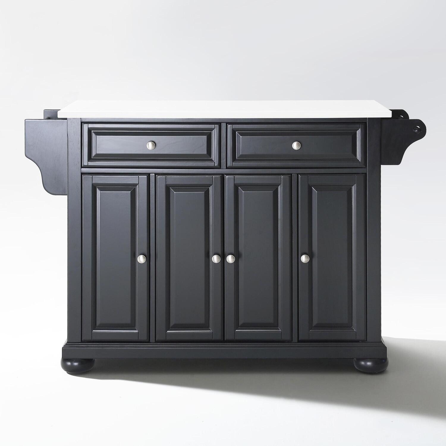 Kitchen Island with Storage & Granite Top - Portable Kitchen Cart, Modern Design, Black/White