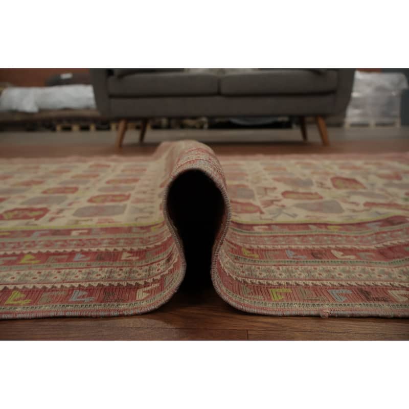 Hand Woven Oriental 100% Wool Carpet Traditional Tribal Beige & Ivories Sumak Area Rug - 7' 1'' X 4' 6''