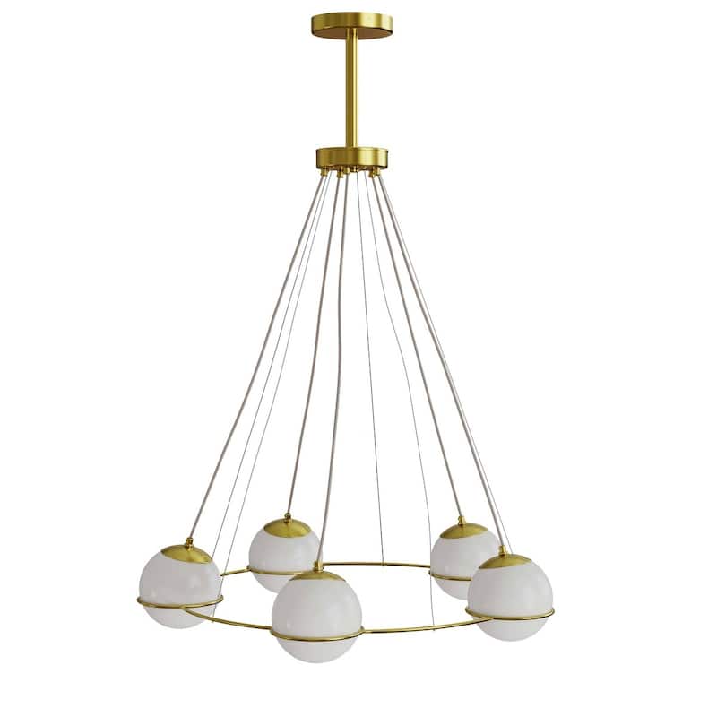 Arissa 5 Light Glass Mid-Century Modern Gold Chandelier - 32 x 78