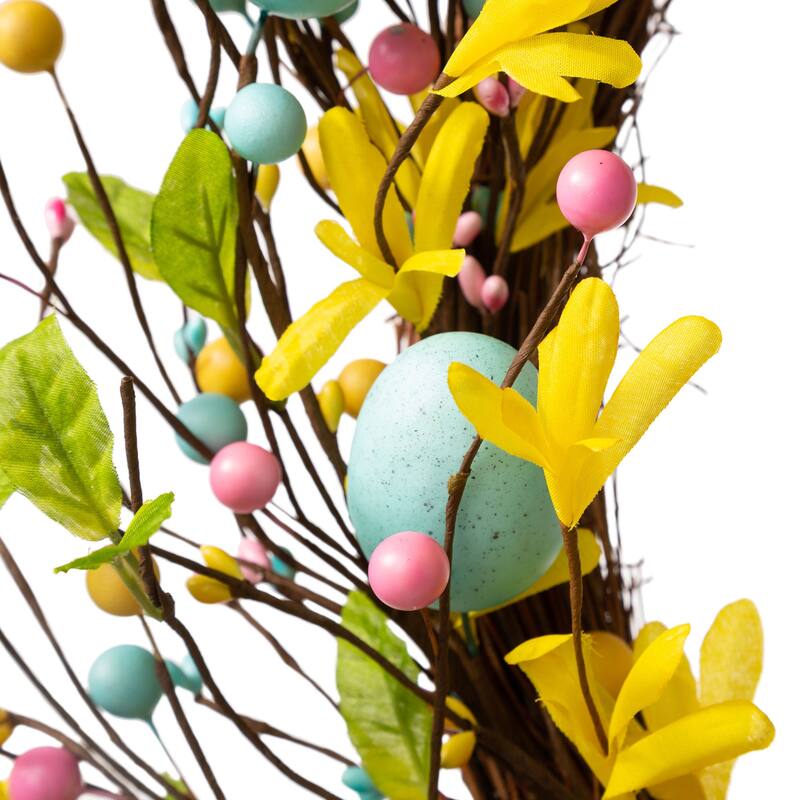 Glitzhome 22"D Artificial Easter Spring Eggs Berries Wreath for Front Door Wall Decor