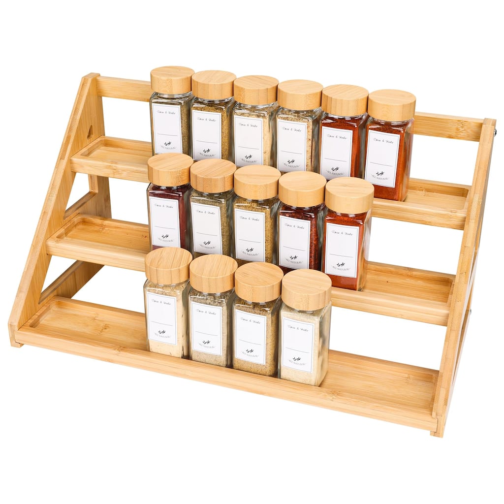 Bamboo Tiered Spice Rack for Countertop Spice Organizer for Pantry Spice Shelf Organizer for Cabinet Spices Rack