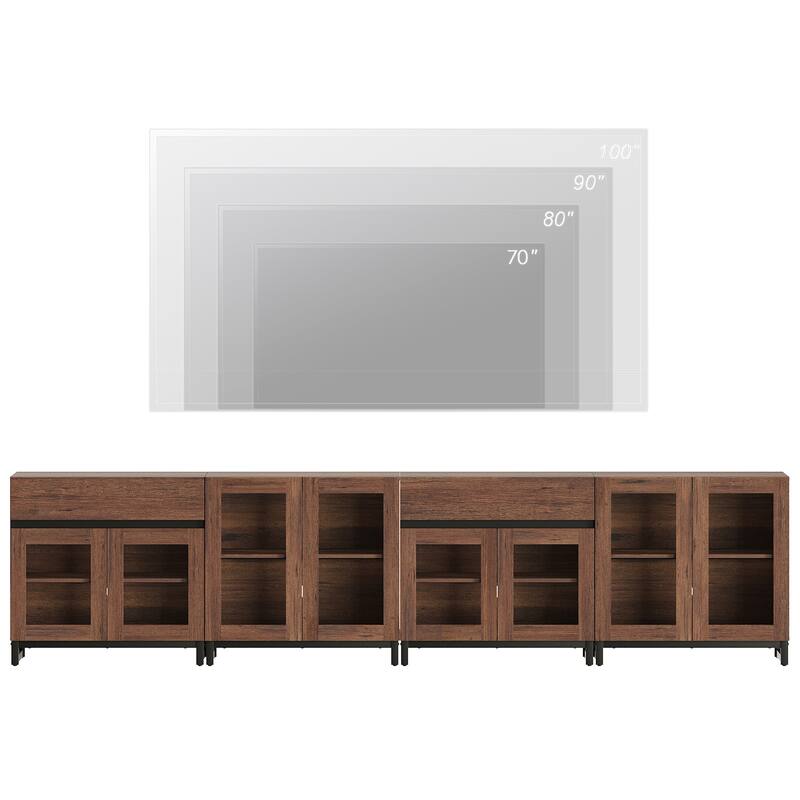 4-in-1 TV Stand for 120" TVs, Modern Console with Glass Doors & 2 Drawers, Adjustable Shelf