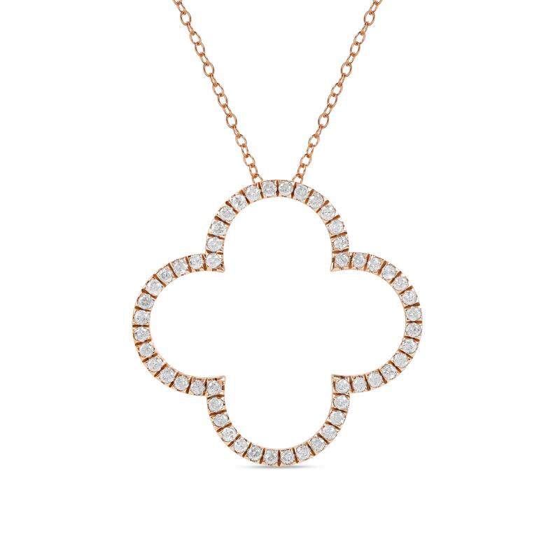 1/6ct - 1ct TDW Diamond 14K Gold Open Clover Pendant Necklace for Women