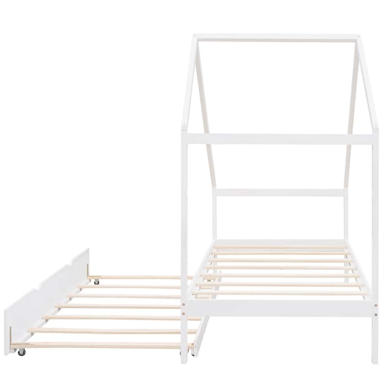 Wooden House Bed With Trundle