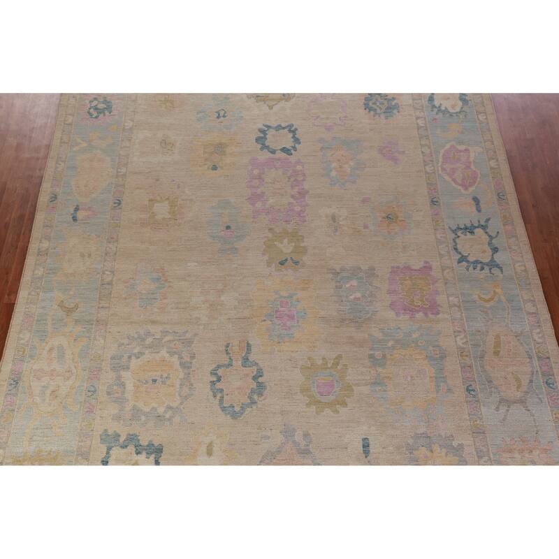 Hand Knotted Oriental 100% Wool Carpet Transitional All-Over Peach Oushak Area Rug - 13' 11'' X 10' 1''