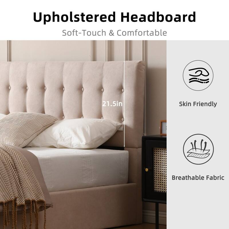 Plywood Frame Upholstered Platform Bed with Lift-up Storage