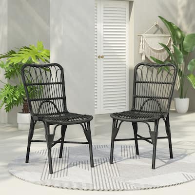 Outdoor PE Wicker Patio Dining Chairs Set of 2,Outdoor Rattan chairs for Backyard, Poolside, Garden