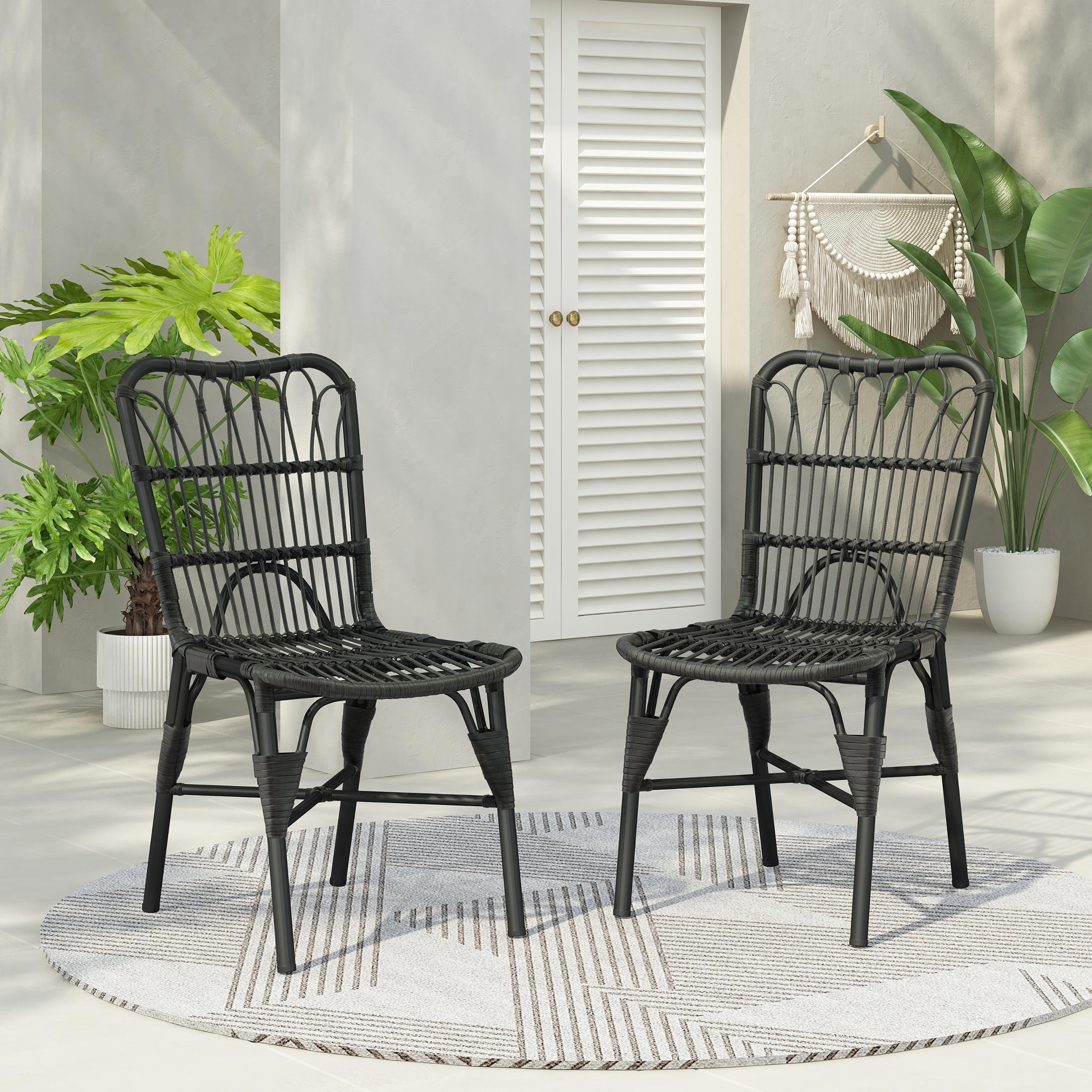 PE Wicker Dining Chairs Set of 2, Patio Rattan Chairs Accent Chairs