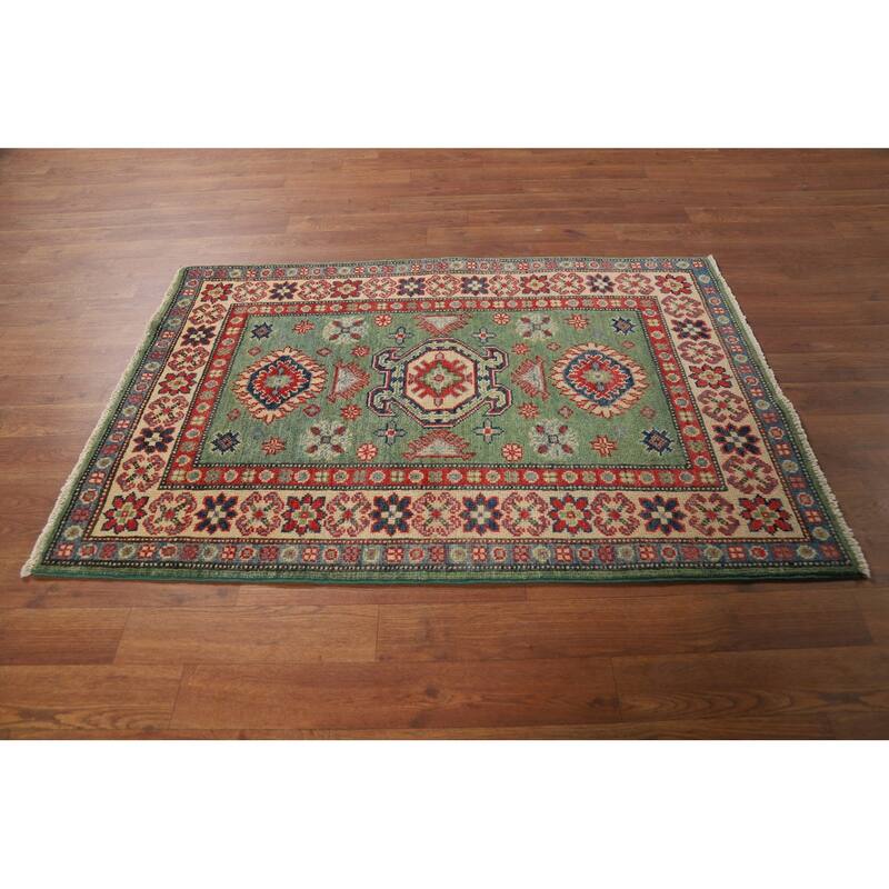 Light Green Kazak Foyer Rug Hand-Knotted Wool Carpet - 2'8"x 3'11"