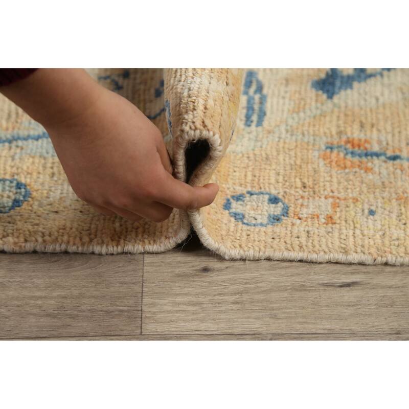 Geometric Turkish Authentic Oushak Oriental Wool Area Rug Handmade - 7'4" x 9'2"