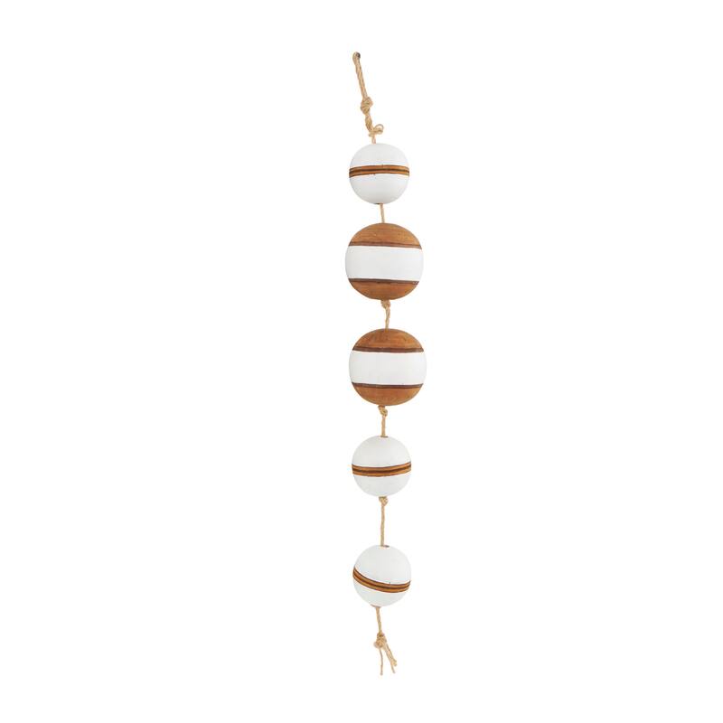 Wood Buoy Two-Toned Striped Hanging Wall Decor with White Accents and Jute Rope - Brown - Roche River Decor