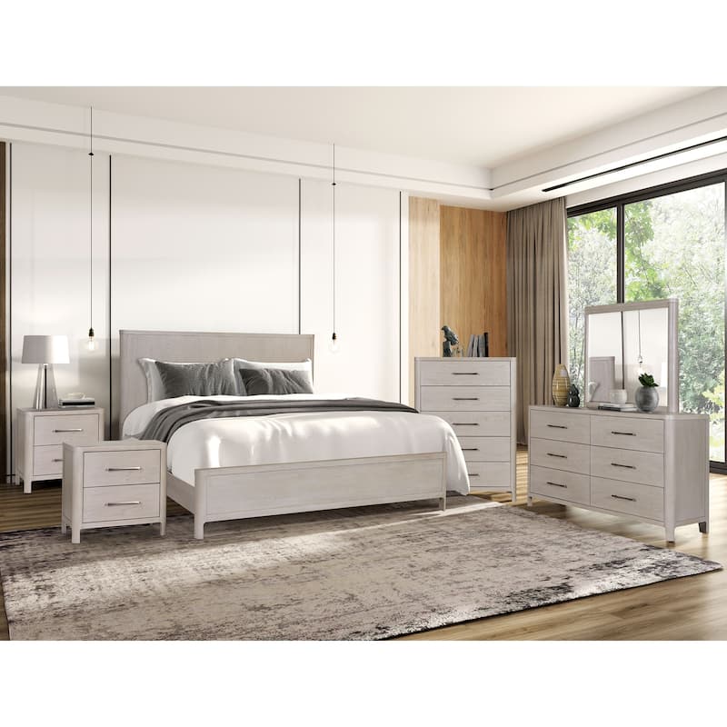 Furniture of America Rensite Modern 6-Piece Oak Solid Wood Panel Bedroom Set - King