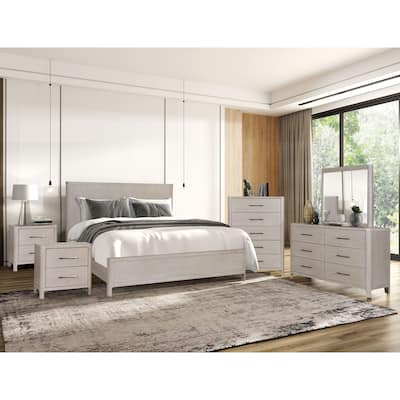 Furniture of America Rensite Modern 6-Piece Oak Solid Wood Panel Bedroom Set