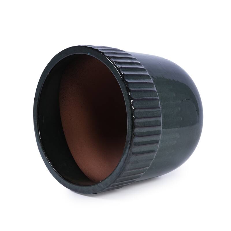 Glossy Ribbed Handmade Ceramic Planter Pot, for Succulents and Herbs