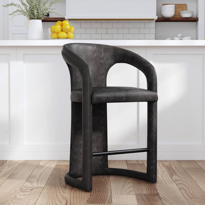Classic Home Archie 26" Distressed Leather Stool - Charcoal