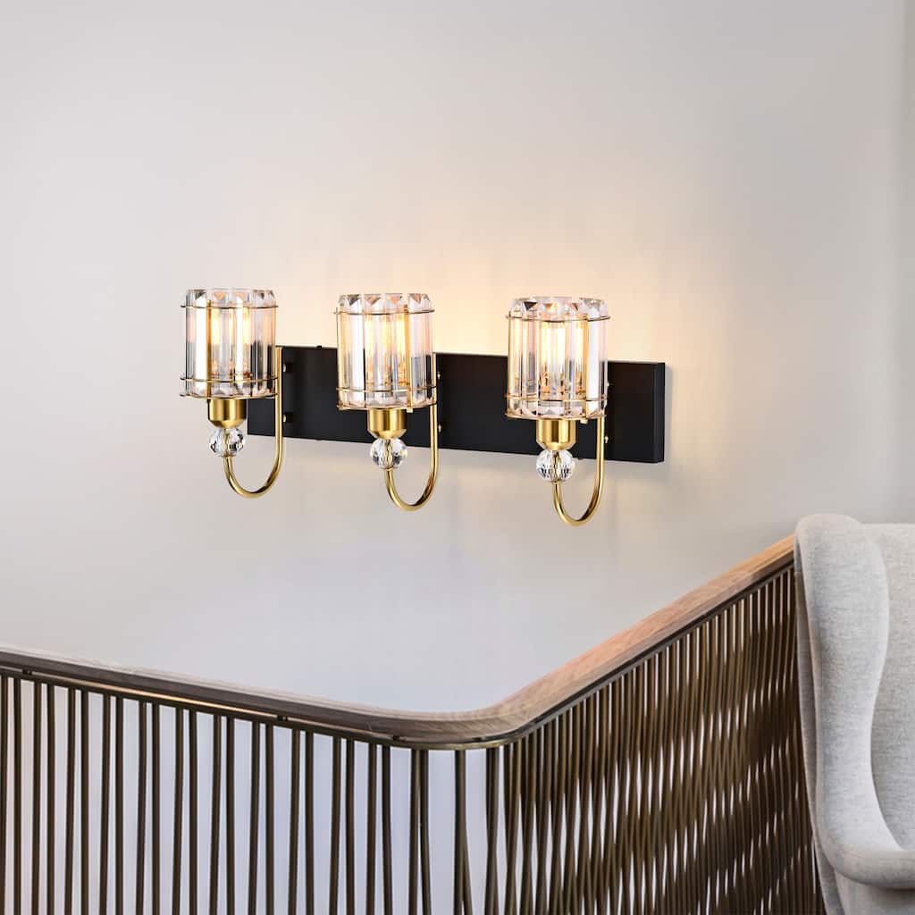 Gambit 8 Inch Glam Modern Style Brass Finish Wall Sconces with 3-Light