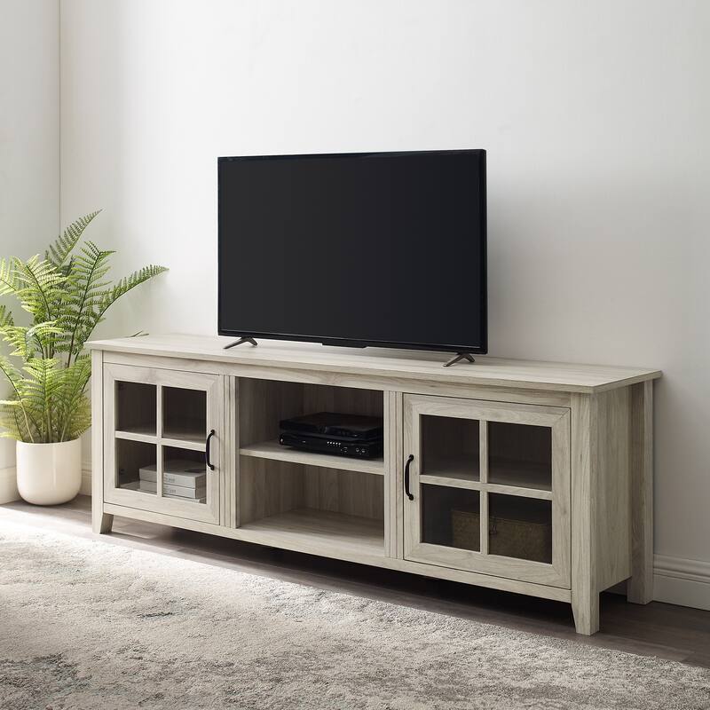 Modern Farmhouse 2-Door Glass Windowpane TV Stand