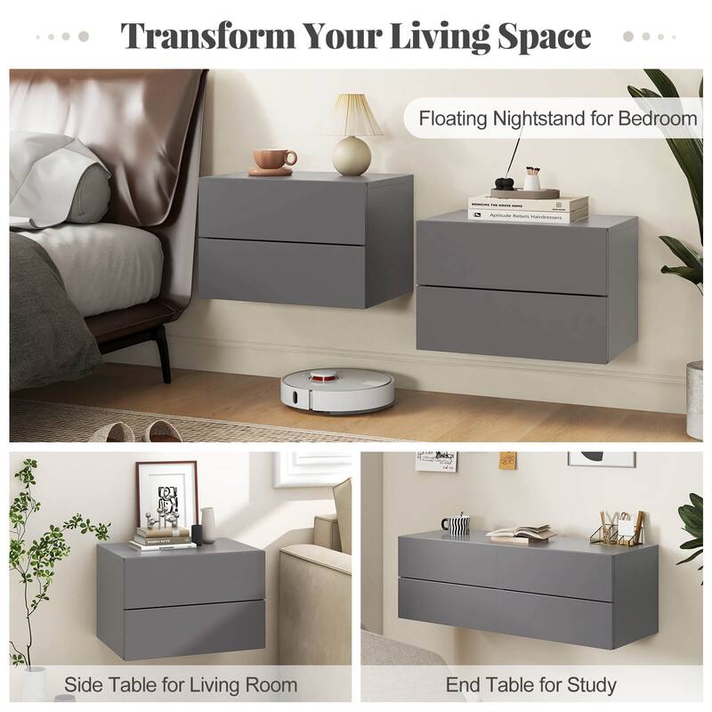 Costway 1/2 PCS Floating Nightstand with Drawer Storage Modern