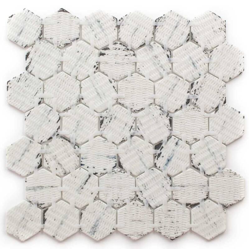 The Tile Life Eterna Hex 2x2 Lineas Gris Glass Mosaic Floor, Backsplash & Wall Tile