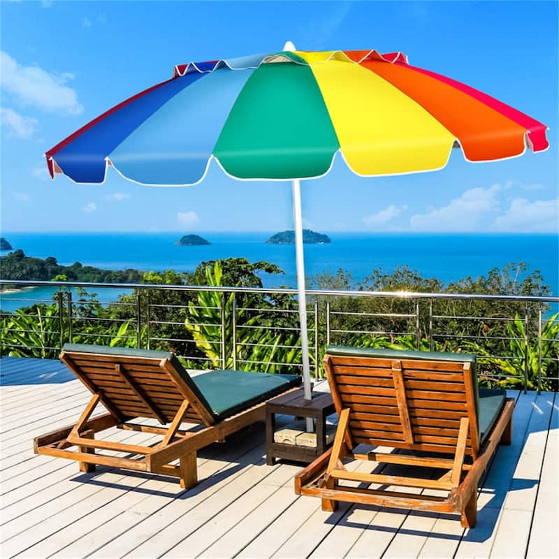 Large 8ft Beach Umbrella with Tilt and 16 Fiberglass Ribs for Beach or Patio Carry Bag Included