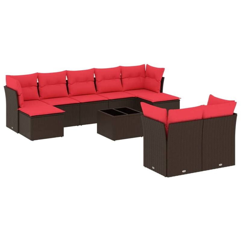 vidaXL 9/10 Piece Patio Sofa Set with Cushions Black/Brown/Gray Poly Rattan - 21.7 x 24.4 x 27.2