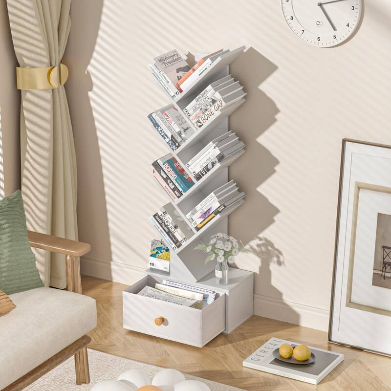 8 Tier Tree Bookshelf with Drawer - 14.57"D x 7.87"W x 46.06"H