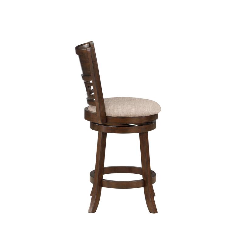 Gary 24 Inch Swivel Counter Stool, Cushioned Seat, Open Back, Cherry Brown