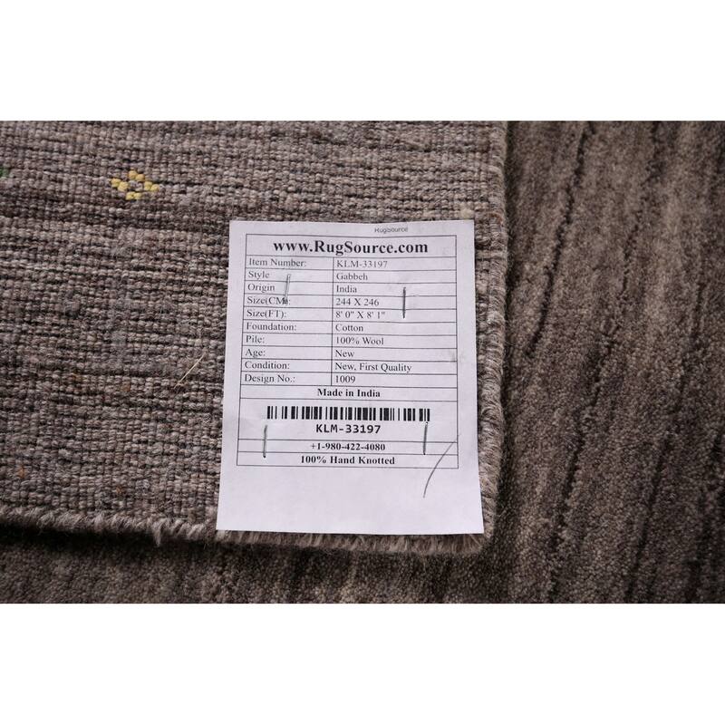 Striped Gabbeh Square Area Rug Hand-Knotted Wool Carpet - 8'1"x 8'0"