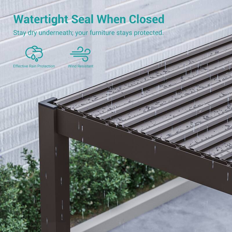 Outdoor Metal Solar LED Louvered Pergola with Adjustable Roof