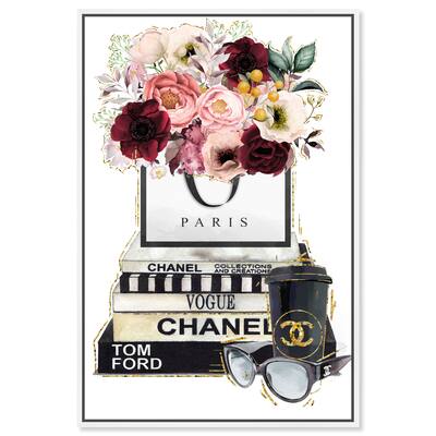 Oliver Gal 'Red and Blush Flowers Books' Fashion Black Wall Art Canvas