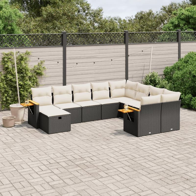 vidaXL Garden Sofa Set Black PE rattan 10 Piece Adjustable Feet - 21.7 x 21.7 x 14.6 in