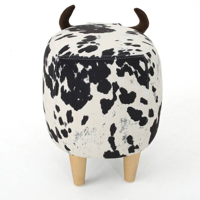 Christopher Knight Home Bessie Patterned Velvet Cow Ottoman, Black And White Cow Hide