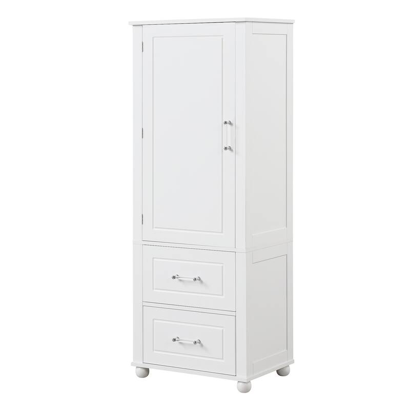 GDFStudio - Rowan Tall Freestanding Bathroom Storage Cabinet with Two Drawers and Adjustable Shelf