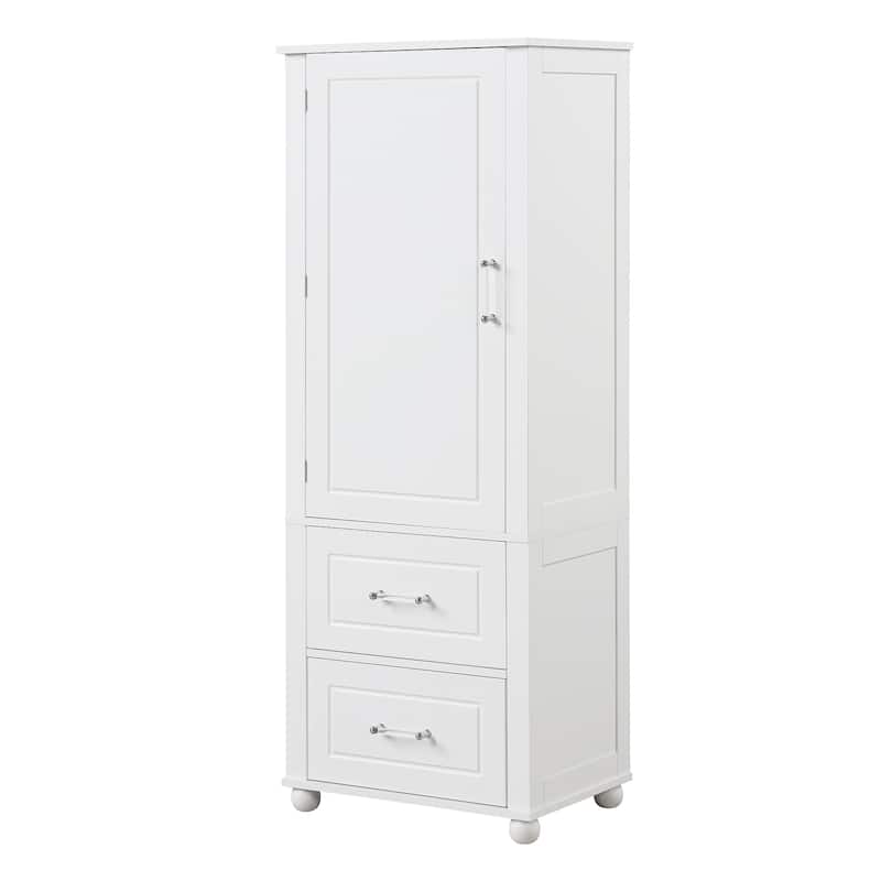 Tall Bathroom Storage Cabinet,Freestanding Storage Cabinet with Two Drawers and Adjustable Shelf,MDF Board with Painted Finish