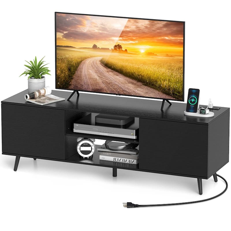 Costway TV Stand for 60" TVs Mid Century Modern Media Console Table - See Details - Black