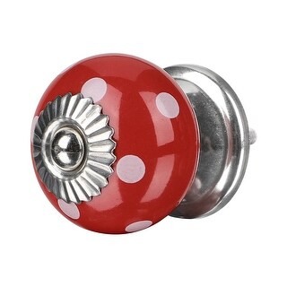 Ceramic Door Knobs Cabinet Drawer Handle Set Red and White x6 Polka Dot 