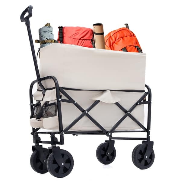 Heavy-Duty Collapsible Utility Wagon - 225lb Capacity with Extension Feature, Cream