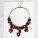 preview thumbnail 1 of 1, Handmade Wool Felt Flower Wreath Red; Green