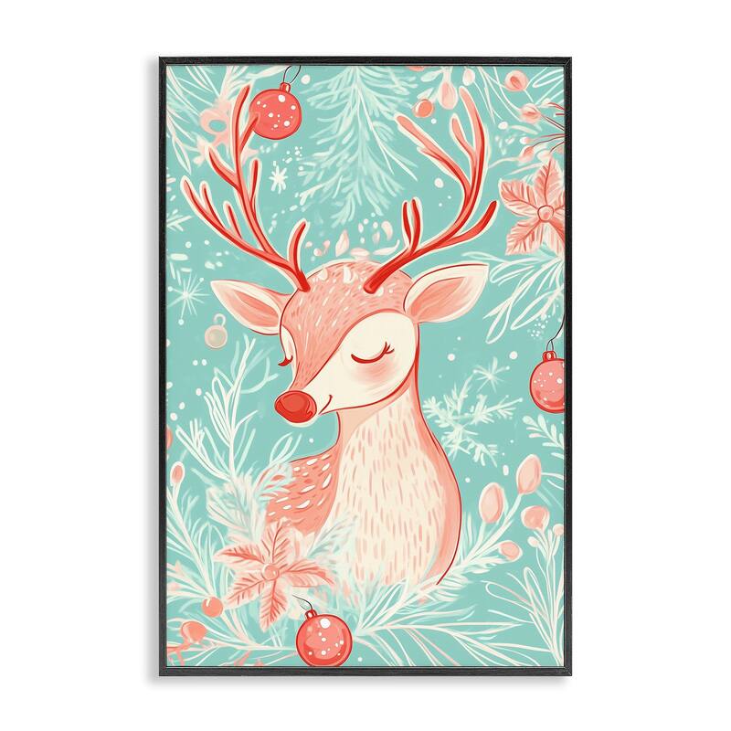 Stupell Pink & Blue Vintage Reindeer Framed Giclee Art Design By Arlington Prints - 20 x 30 - Black