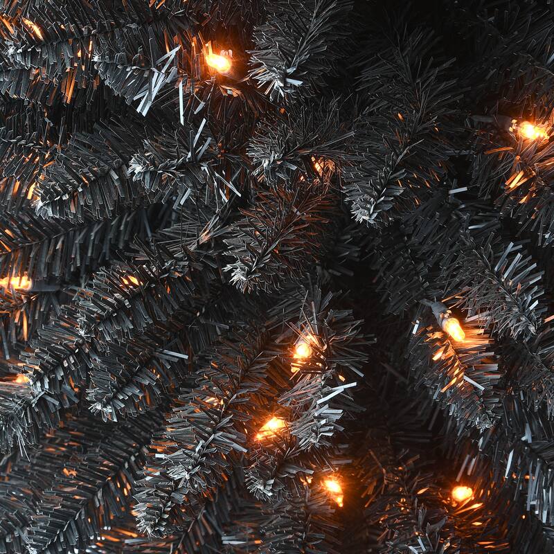 National Tree Company Halloween Pre-Lit Artificial Halloween Tree, Evergreen, LED Lights, Includes Pumpkin Base, 6 Feet