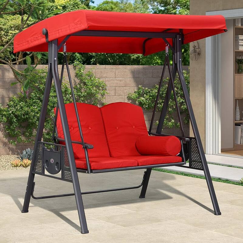 PURPLE LEAF Outdoor Patio Porch Swing with Canopy and Side Tables - 2 Seat - Terra