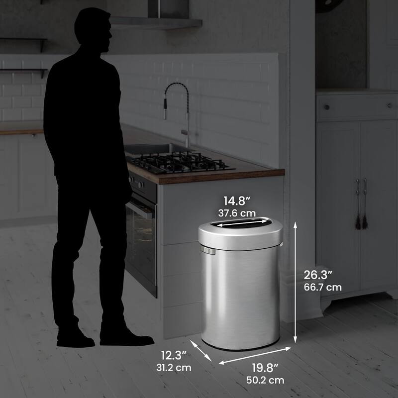 iTouchless 18 Gal Semi-Round Stainless Steel Open Top Trash Can