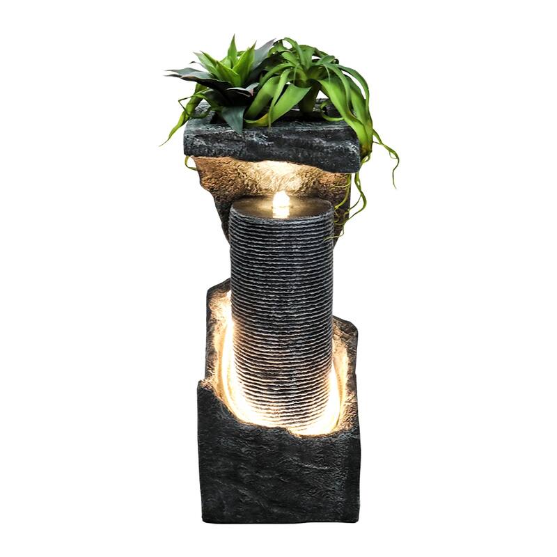33.4-inch High Modern Outdoor Fountains and Waterfalls with LED Lights