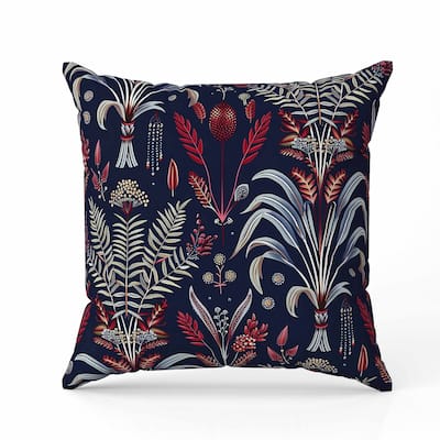 Indian Dabu Flora Faux Suede Reversible Throw Pillow Blue and Red