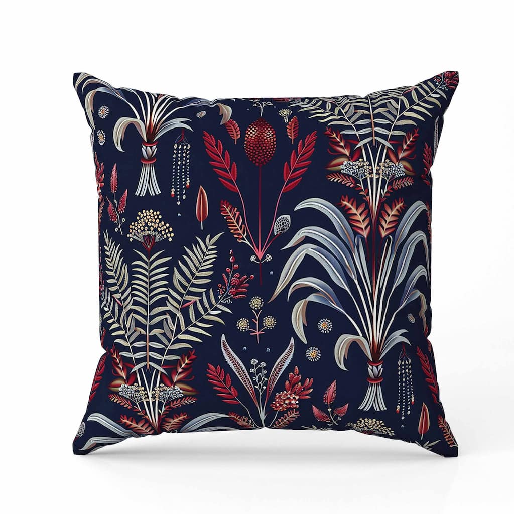 Indian Dabu Flora Faux Suede Reversible Throw Pillow Blue and Red