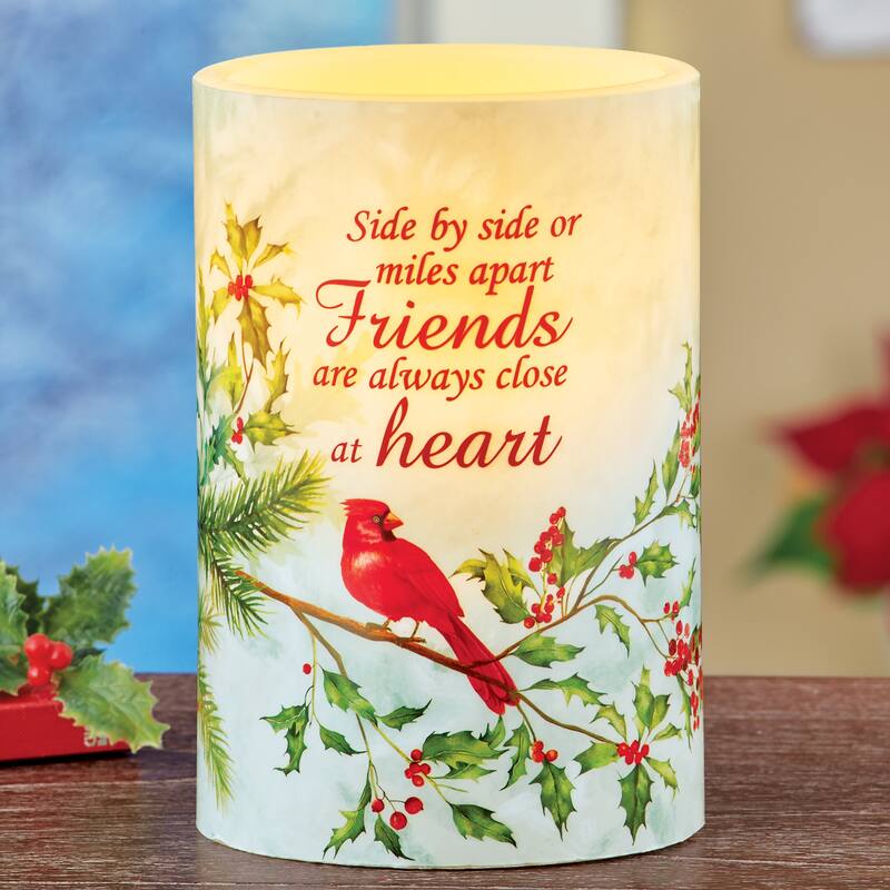 LED Lighted Cardinal Friend Tabletop Candle - 4 x 6 x 4 - White
