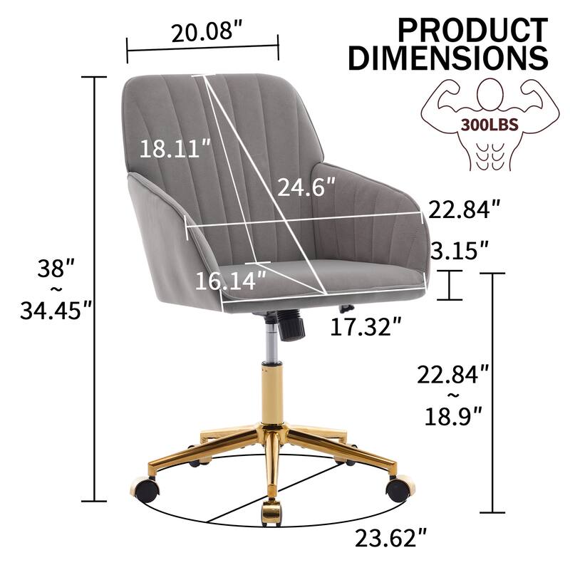 Velvet Office Chair with Golden Base, Ergonomic Backrest, Memory Foam Cushion, and Adjustable Seat for Home or Bedroom