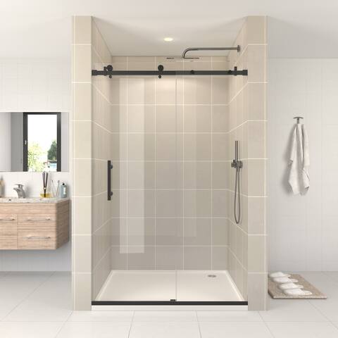 FELYL 44-48" W × 76" H Single Sliding Frameless Shower Door with Heat Soaking Process and Protective Coating Clear Glass