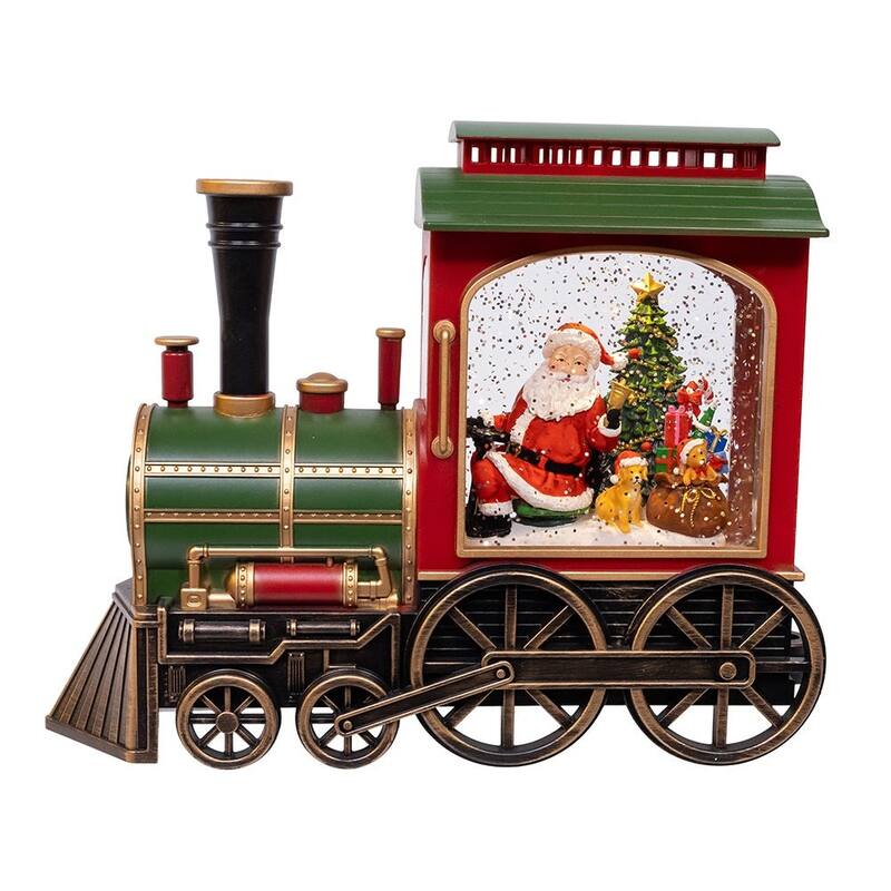 Kurt Adler 7.625-Inch Battery Operated LED Lighted Santa Train With Spinning Glitter Water